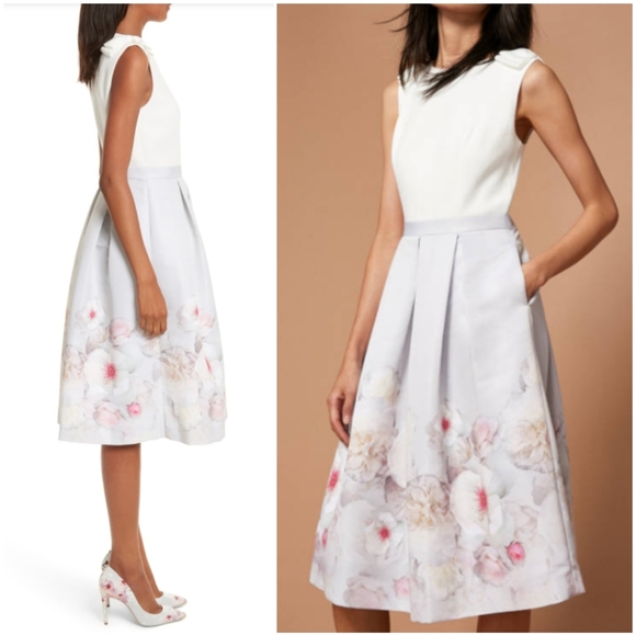 đNWTđ TED BAKER BOW SHOULDER MIDI DRESS - Picture 3 of 7